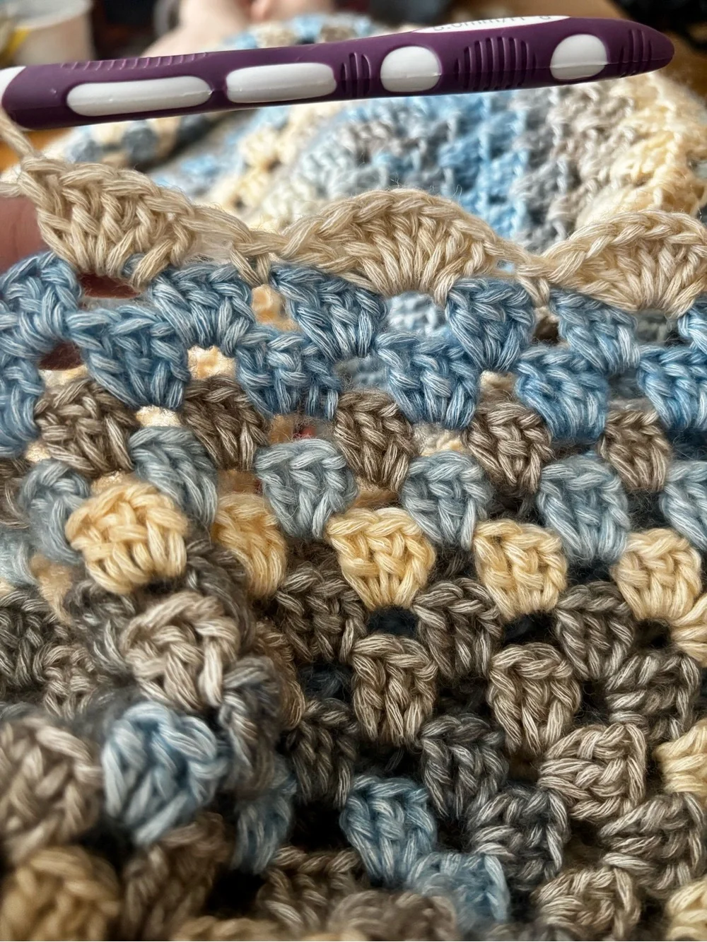 Handmade Blue, Gray & Cream Crochet Throw Blanket